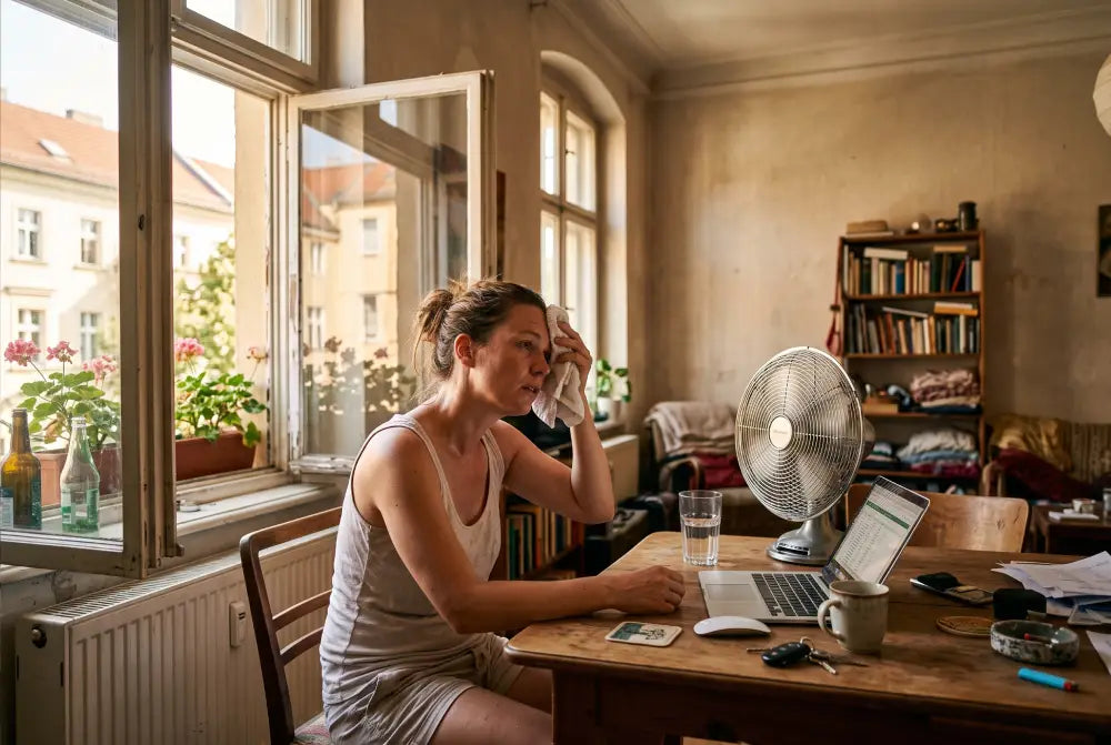 Person improvisiert in einer warmen Wohnung während eines Hitze-Wochenendes