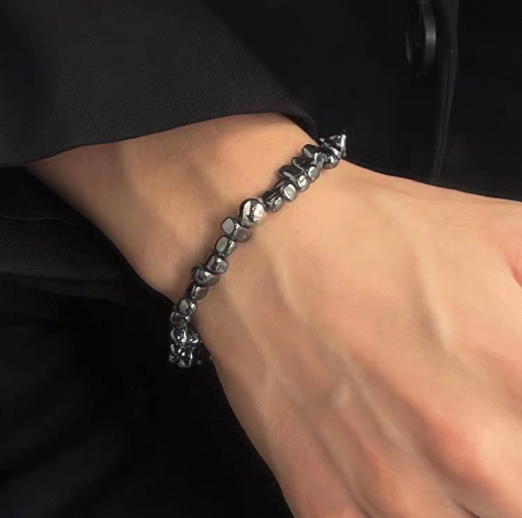 Perlenarmband Schwarz-Grau für Damen, minimalistisches Vintage-Armband