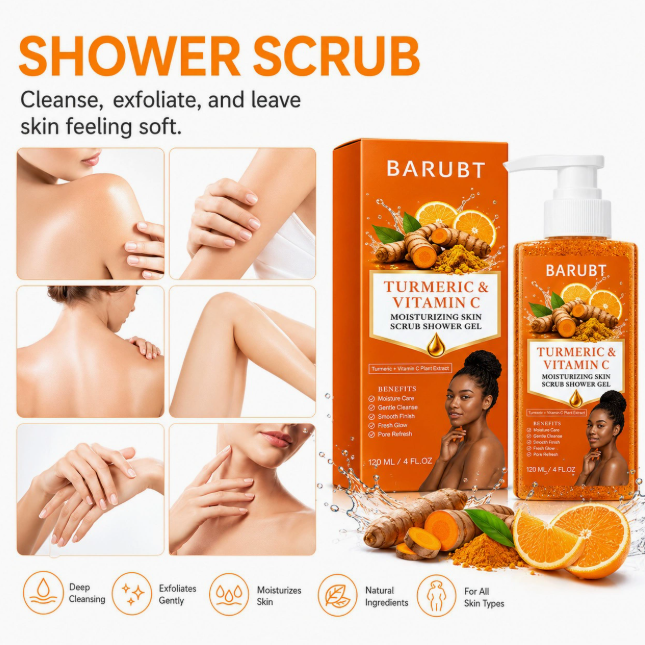 Kurkuma & Vitamin C Duschgel mit Peeling-Effekt, reichhaltiger Schaum