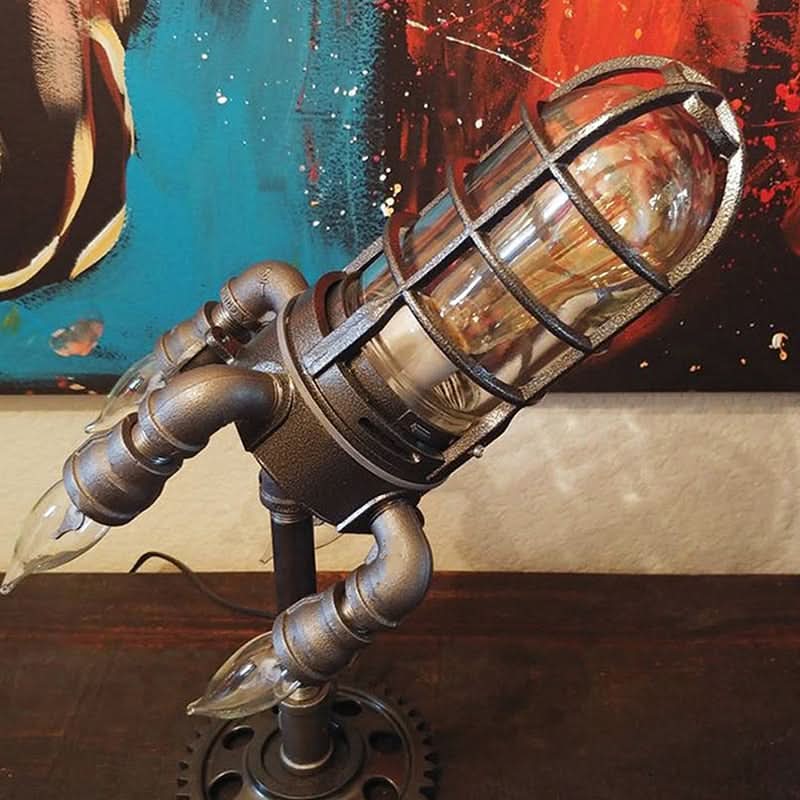 corlado | Steampunk-Rakete Tischlampe mit Flammenlicht