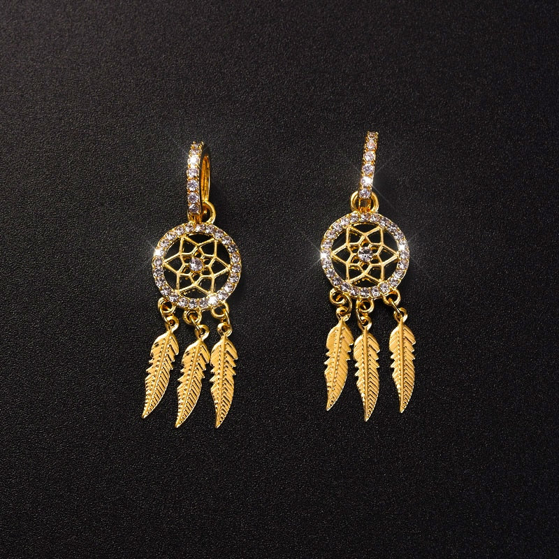 Traumfänger-Ohrringe aus 14k Massivgold – Creolen