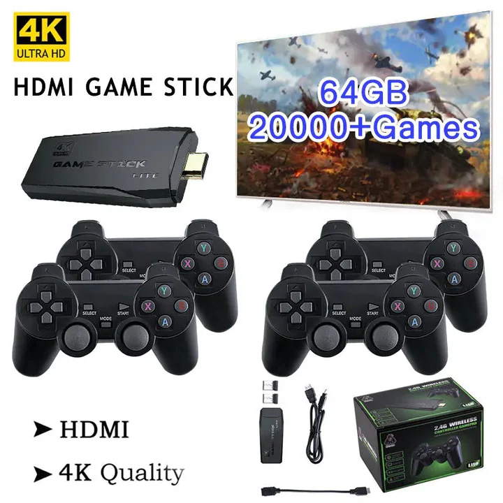 corlado | HDMI 4K TV Spielstick Konsole | 64GB mit über 20.000 Retro-Spielen & 2 kabellosen Gamepads