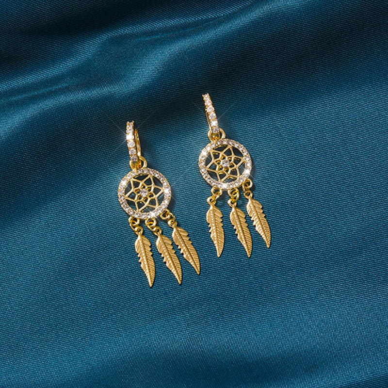 Traumfänger-Ohrringe aus 14k Massivgold – Creolen