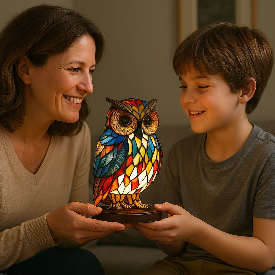 LeuchtEule - handgefertigte Lampe, die Herzen erstrahlen lässt