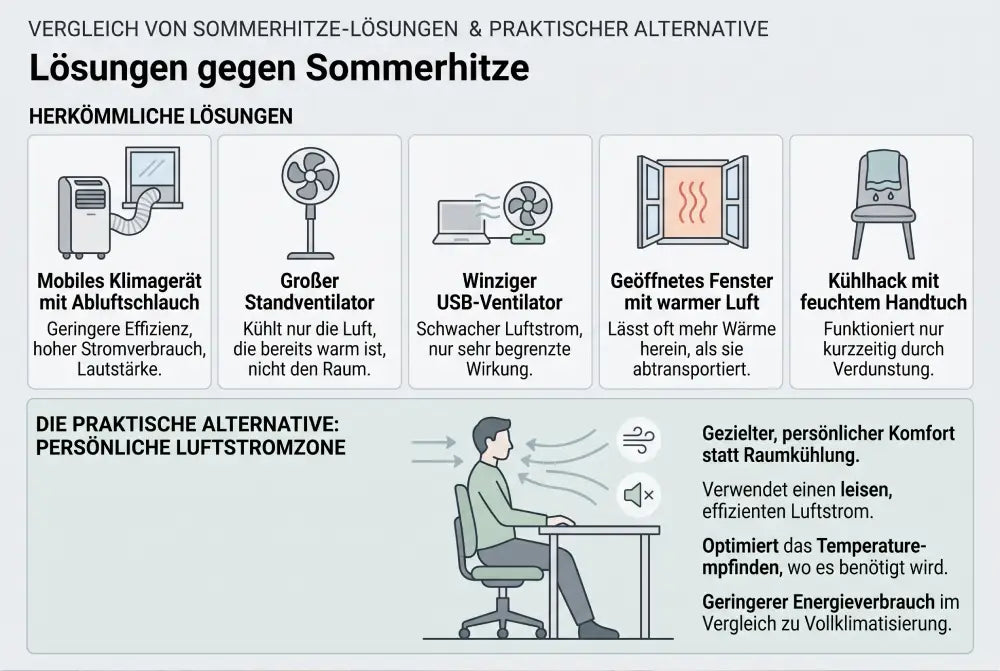 Vergleich typischer Lösungen gegen Hitze in Wohnungen