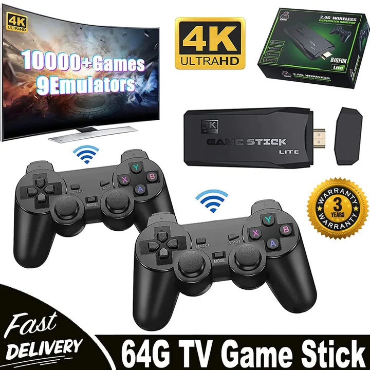 corlado | HDMI 4K TV Spielstick Konsole | 64GB mit über 20.000 Retro-Spielen & 2 kabellosen Gamepads