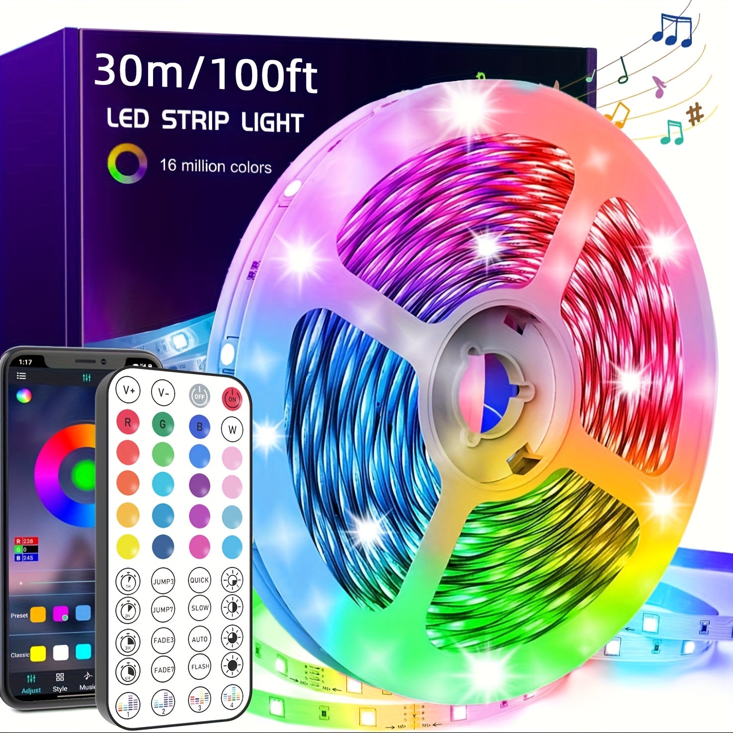 LED Strip Lights, Farbwechsel, Musik-Synchronisation