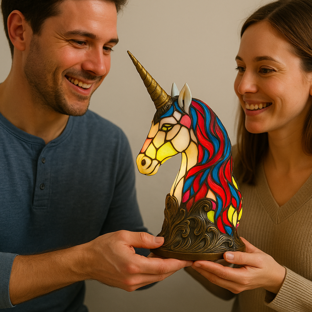 LeuchtEinhorn - handgefertigte Lampe, die Herzen erstrahlen lässt