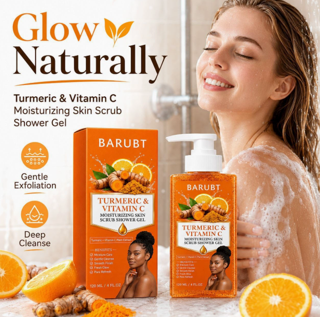 Kurkuma & Vitamin C Duschgel mit Peeling-Effekt, reichhaltiger Schaum