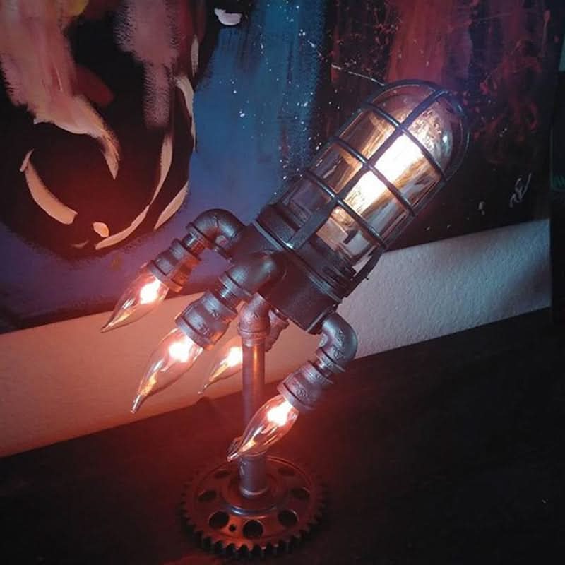 corlado | Steampunk-Rakete Tischlampe mit Flammenlicht