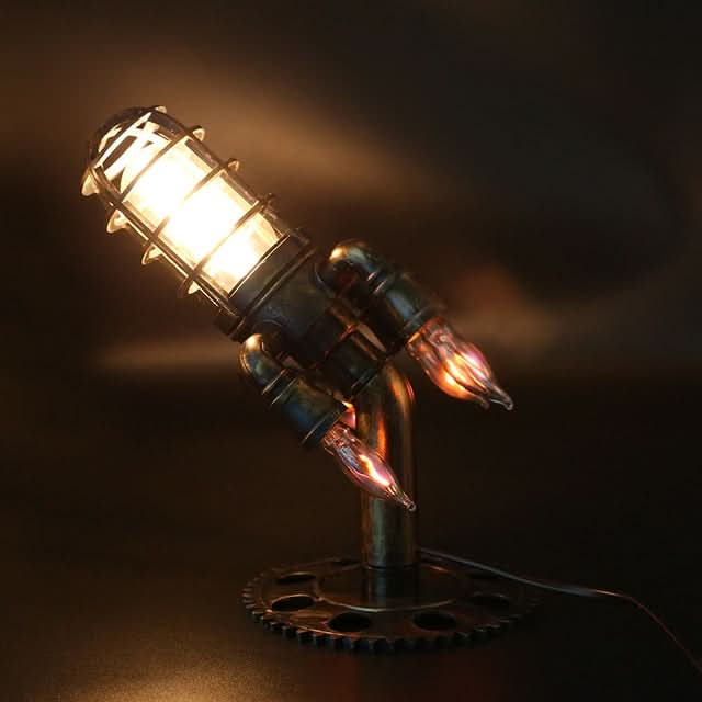 corlado | Steampunk-Rakete Tischlampe mit Flammenlicht