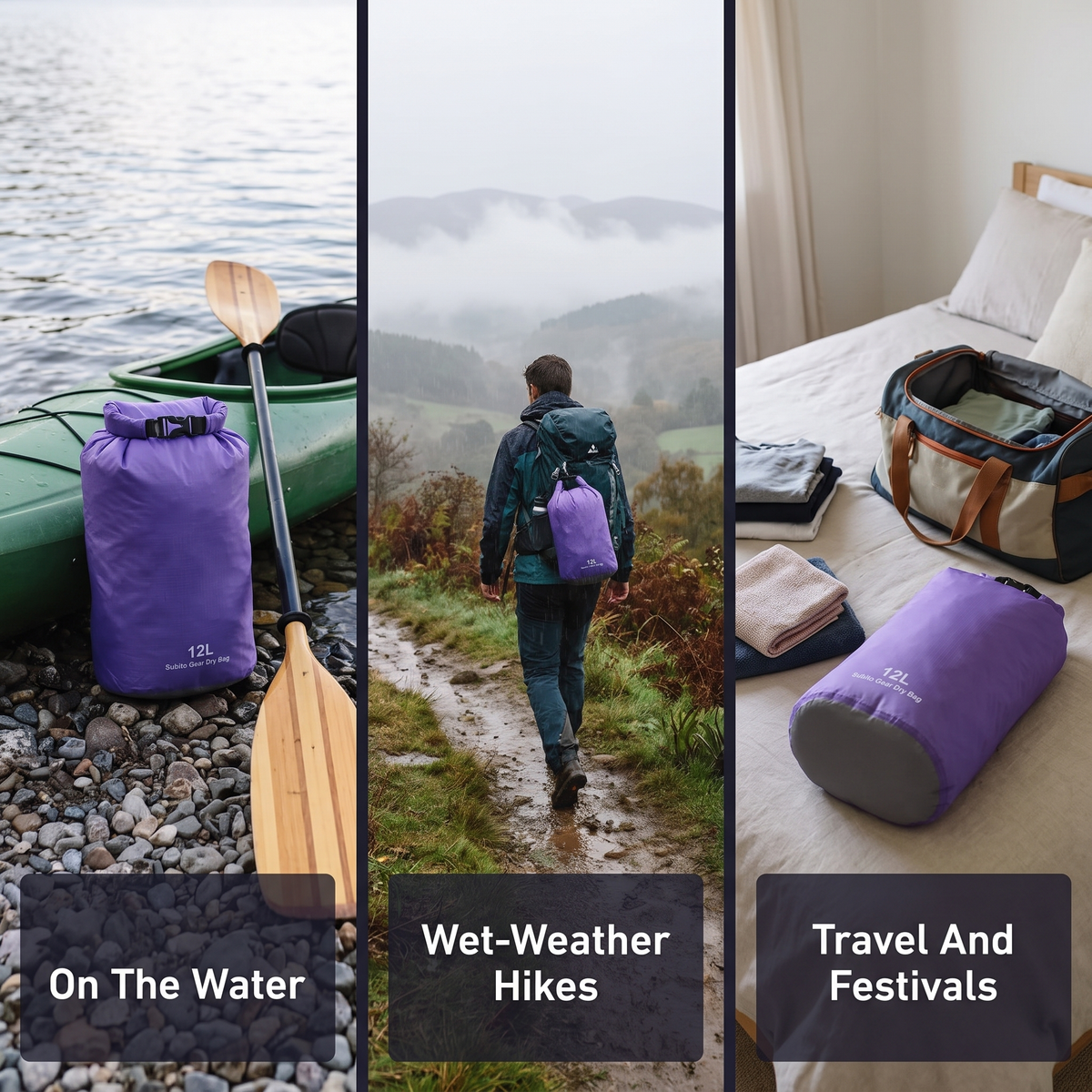 Wasserdichtes Packsack-Set – Rolltop-Trockensäcke für Kajak und Camping