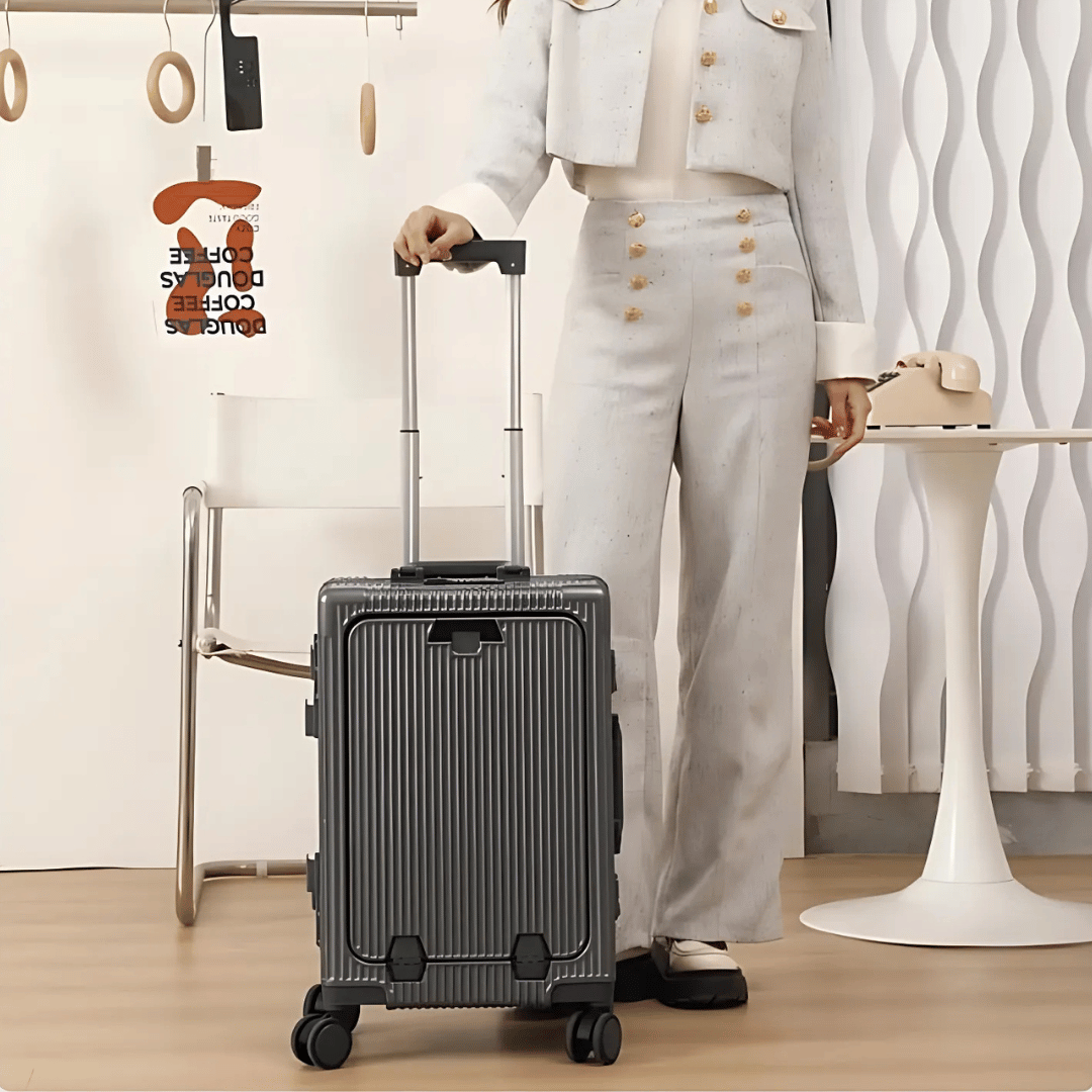 corlado | Manhattan Pro – Hartschalen-Handgepäckkoffer mit Aluminiumrahmen, Laptopfach und USB-Anschlüssen