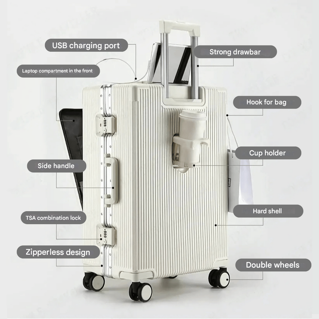 corlado | Manhattan Pro – Hartschalen-Handgepäckkoffer mit Aluminiumrahmen, Laptopfach und USB-Anschlüssen