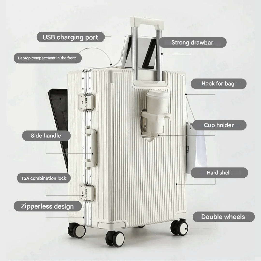 corlado | Manhattan Pro – Hartschalen-Handgepäckkoffer mit Aluminiumrahmen, Laptopfach und USB-Anschlüssen