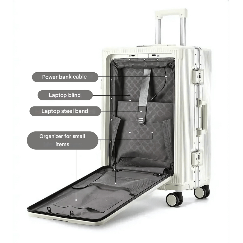 corlado | Manhattan Pro – Hartschalen-Handgepäckkoffer mit Aluminiumrahmen, Laptopfach und USB-Anschlüssen
