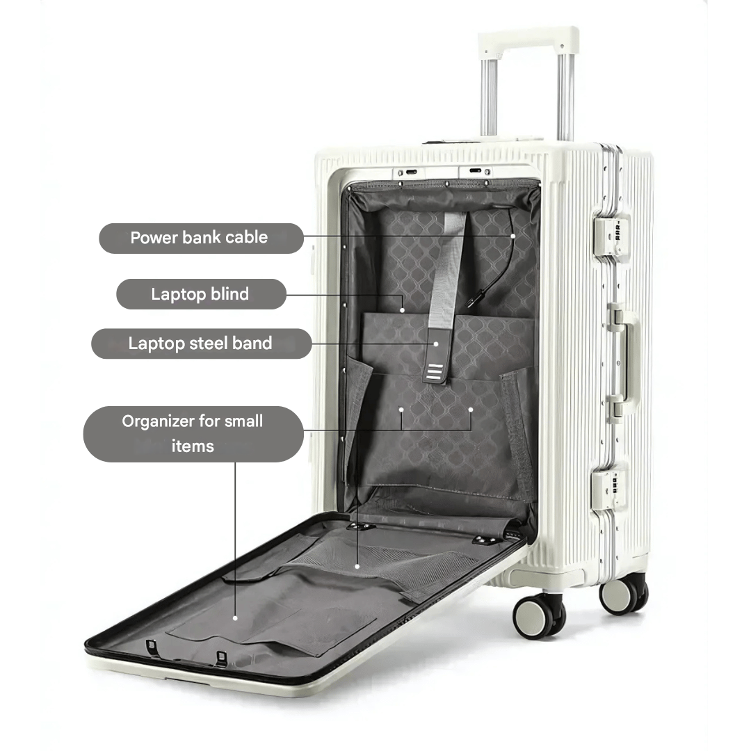 corlado | Manhattan Pro – Hartschalen-Handgepäckkoffer mit Aluminiumrahmen, Laptopfach und USB-Anschlüssen