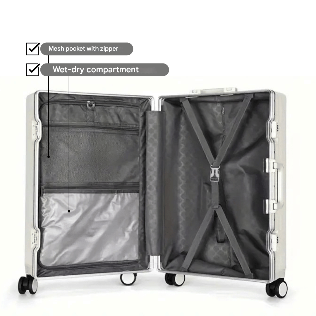 corlado | Manhattan Pro – Hartschalen-Handgepäckkoffer mit Aluminiumrahmen, Laptopfach und USB-Anschlüssen
