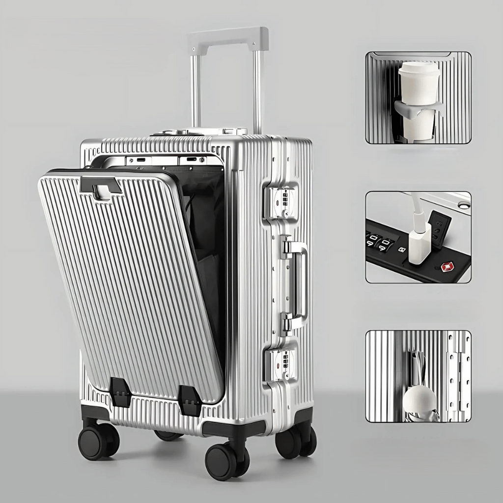 corlado | Manhattan Pro – Hartschalen-Handgepäckkoffer mit Aluminiumrahmen, Laptopfach und USB-Anschlüssen