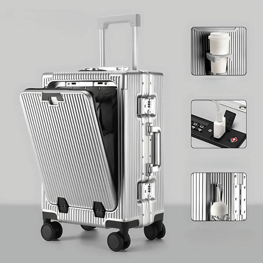 corlado | Manhattan Pro – Hartschalen-Handgepäckkoffer mit Aluminiumrahmen, Laptopfach und USB-Anschlüssen