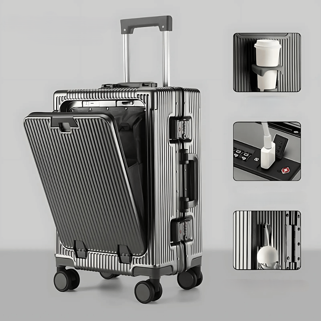 corlado | Manhattan Pro – Hartschalen-Handgepäckkoffer mit Aluminiumrahmen, Laptopfach und USB-Anschlüssen