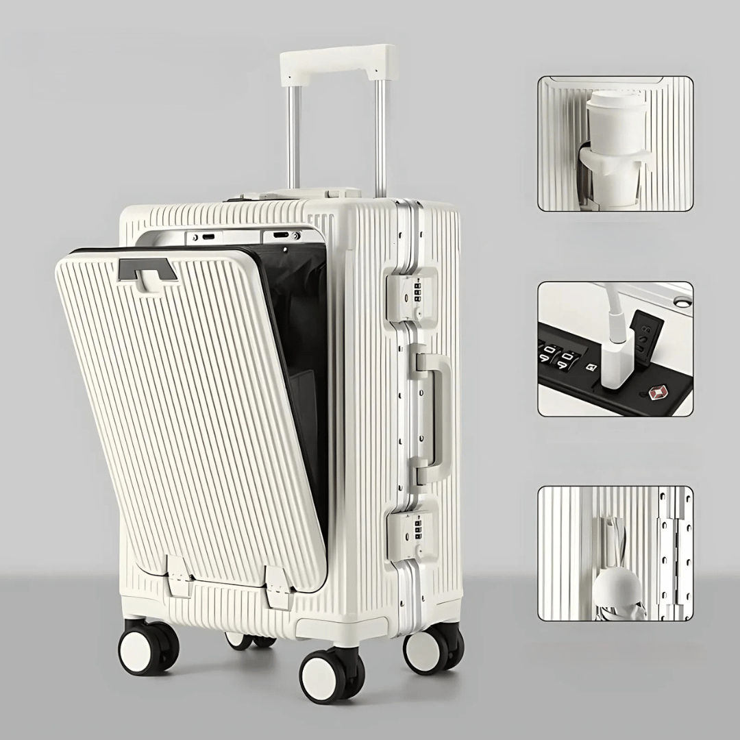 corlado | Manhattan Pro – Hartschalen-Handgepäckkoffer mit Aluminiumrahmen, Laptopfach und USB-Anschlüssen