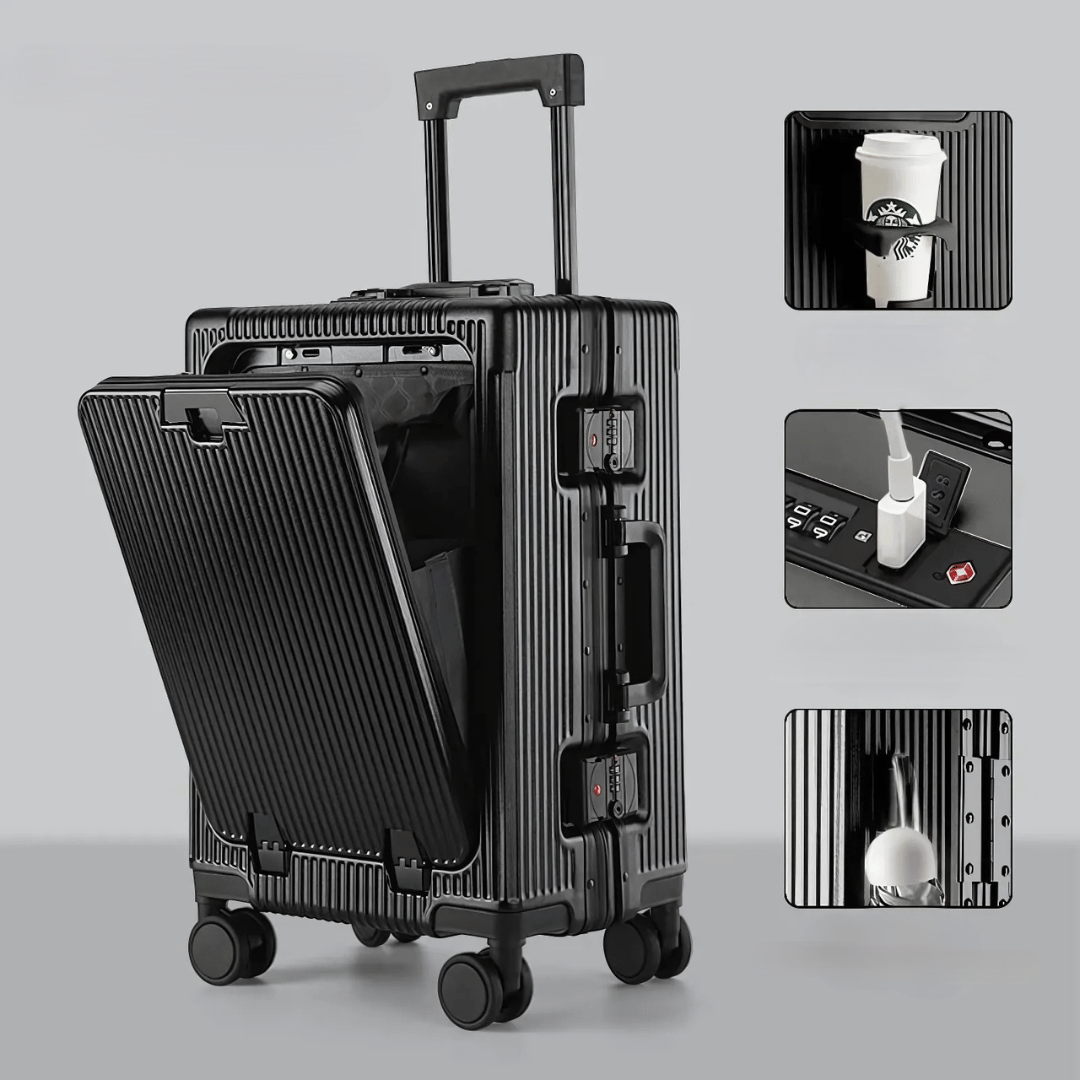 corlado | Manhattan Pro – Hartschalen-Handgepäckkoffer mit Aluminiumrahmen, Laptopfach und USB-Anschlüssen