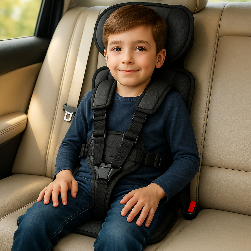 Tragbarer Auto-Kindersitz Booster, sicher, kompakt, faltbar, Gurt