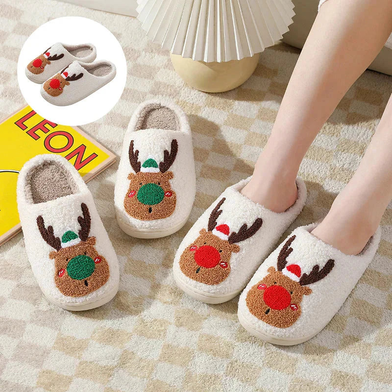 Weihnachten Rentier Hausschuhe - Soft Slip-On Hausschuhe für drinnen