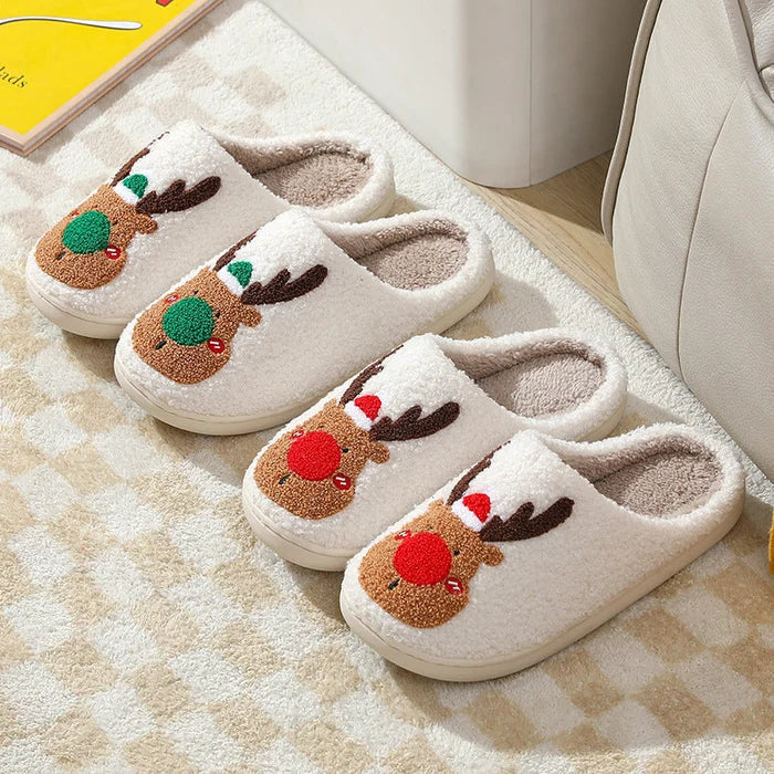Weihnachten Rentier Hausschuhe - Soft Slip-On Hausschuhe für drinnen