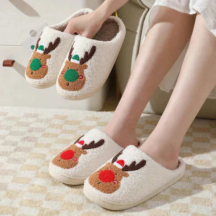 Weihnachten Rentier Hausschuhe - Soft Slip-On Hausschuhe für drinnen