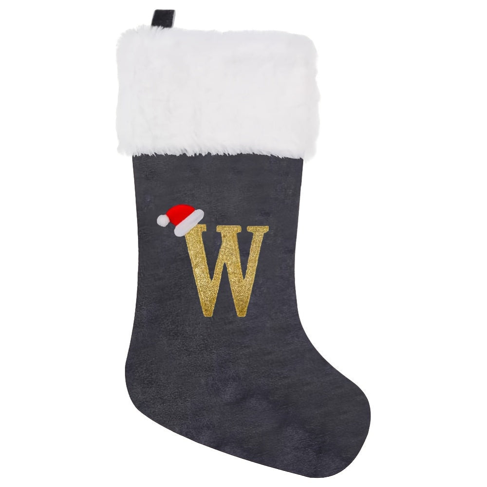 Weihnachtsstrümpfe, Samt, Monogramm Buchstabe Grau, Deko