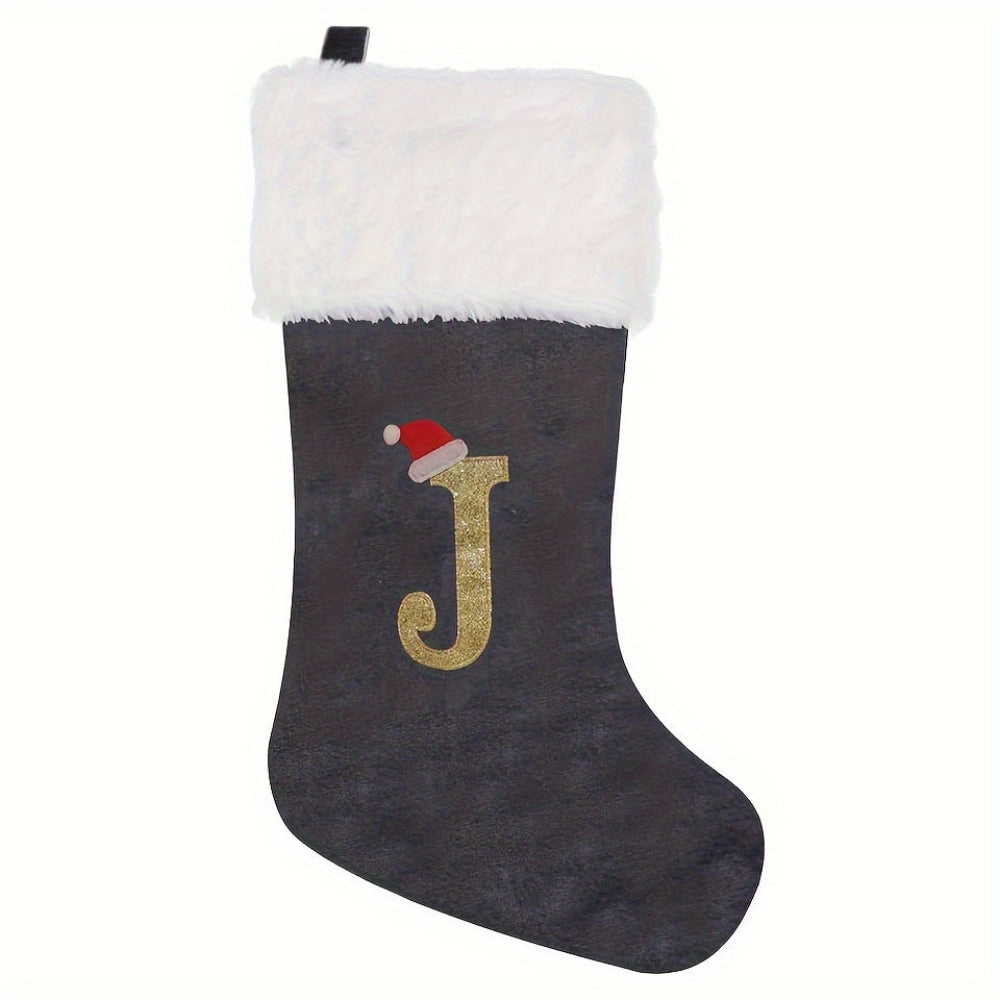Weihnachtsstrümpfe, Samt, Monogramm Buchstabe Grau, Deko