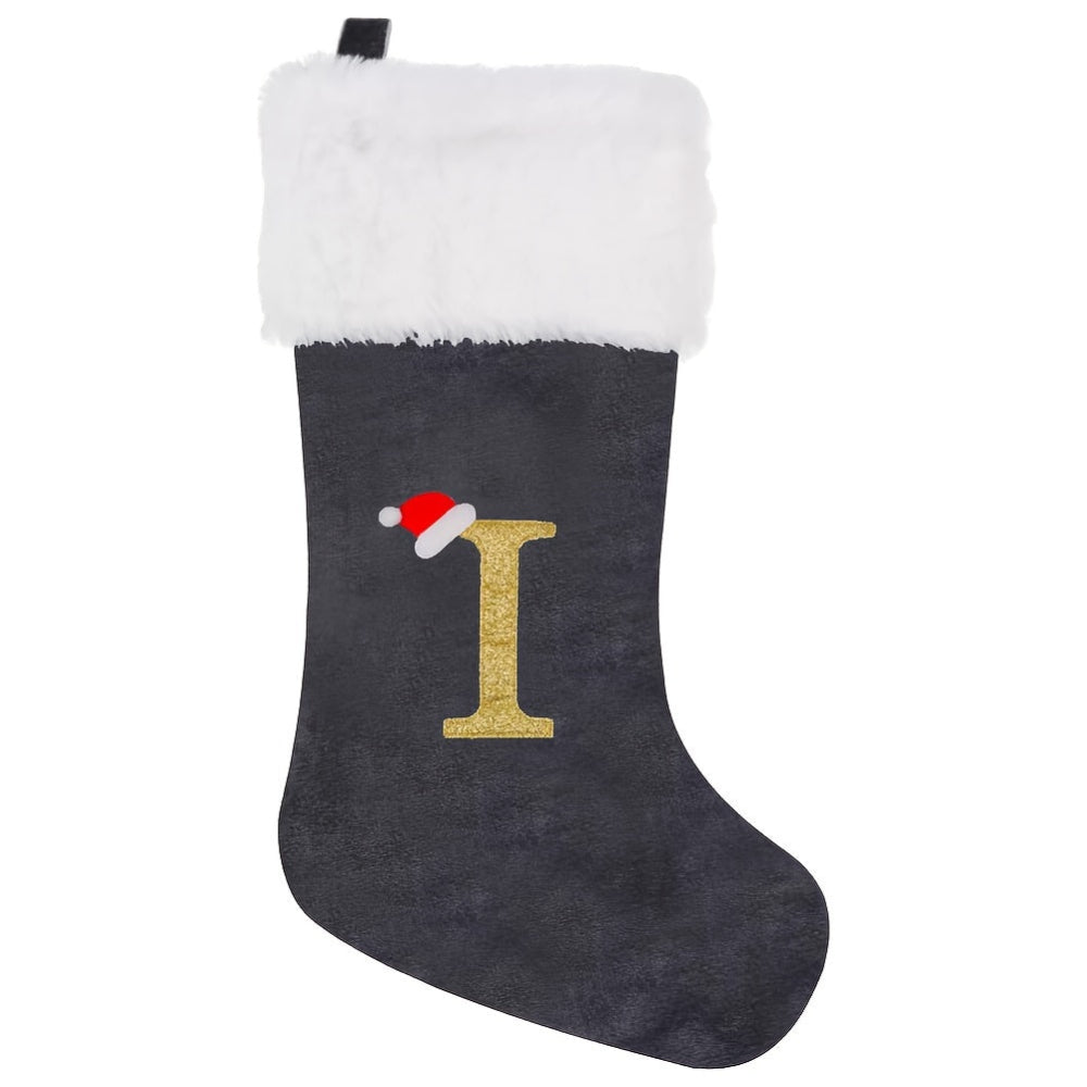 Weihnachtsstrümpfe, Samt, Monogramm Buchstabe Grau, Deko