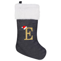 Weihnachtsstrümpfe, Samt, Monogramm Buchstabe Grau, Deko