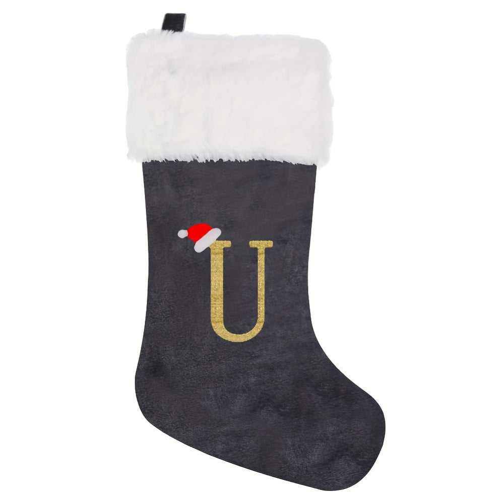 Weihnachtsstrümpfe, Samt, Monogramm Buchstabe Grau, Deko