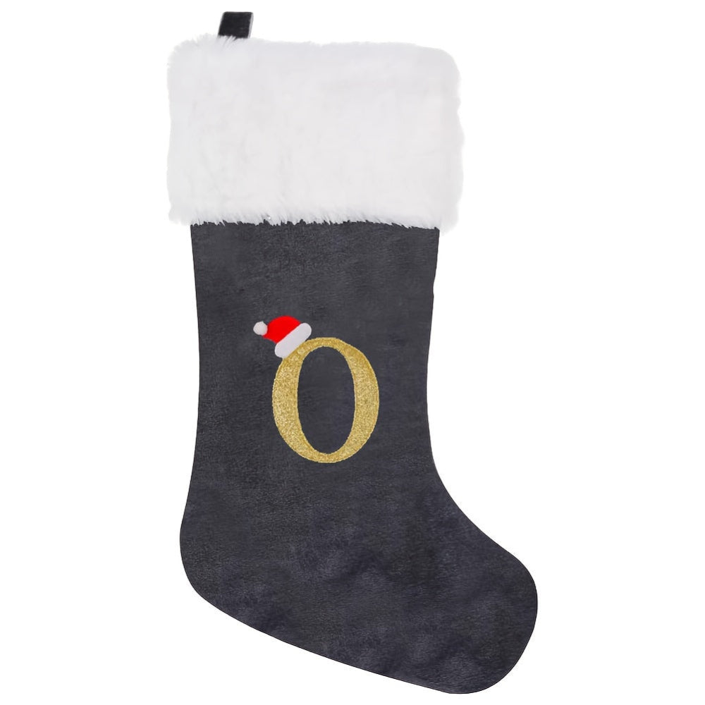 Weihnachtsstrümpfe, Samt, Monogramm Buchstabe Grau, Deko