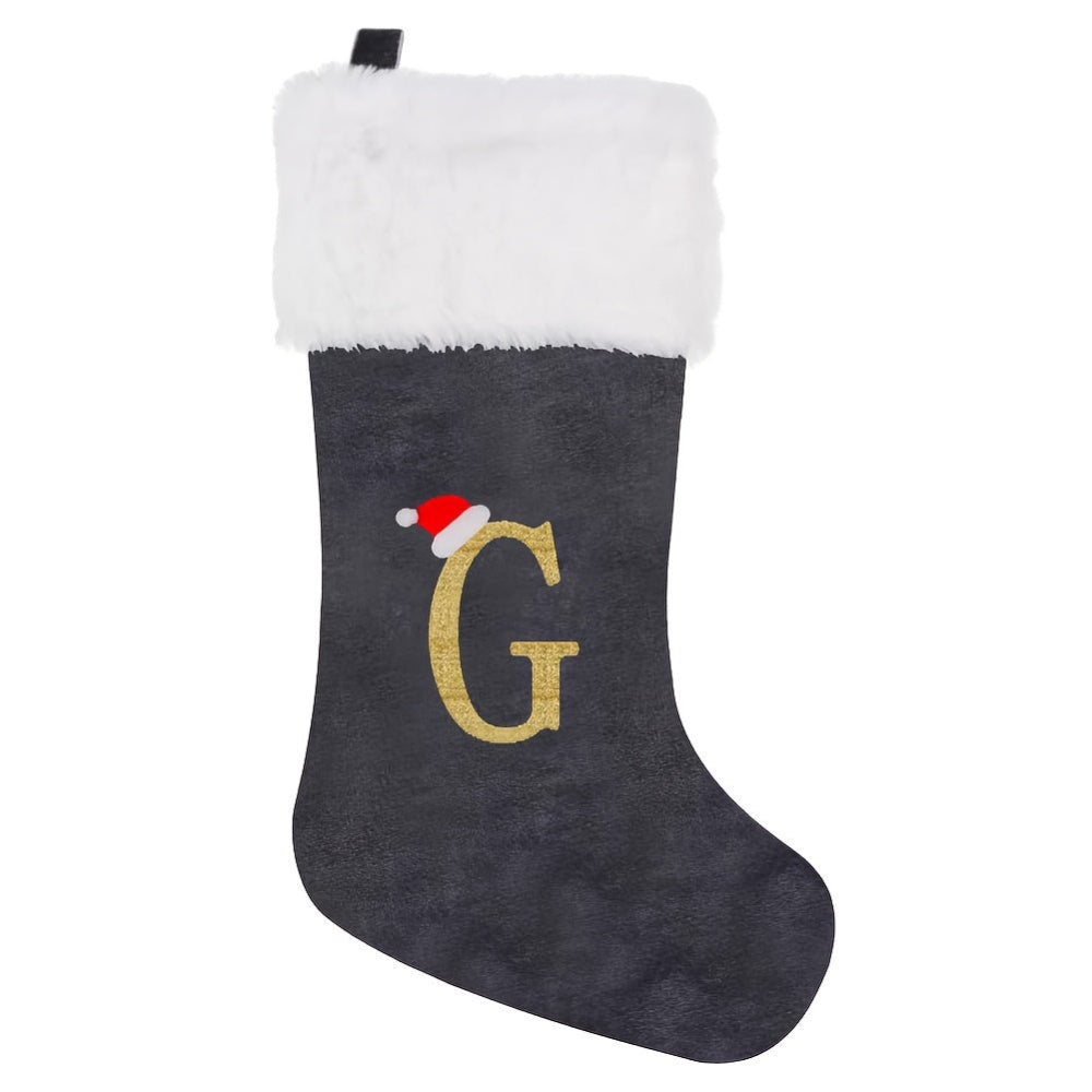 Weihnachtsstrümpfe, Samt, Monogramm Buchstabe Grau, Deko