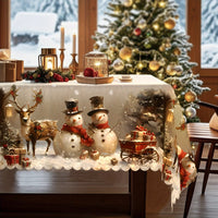 Weihnachtliche Tischdekoration, Tischdecke Schneemann & Rentier