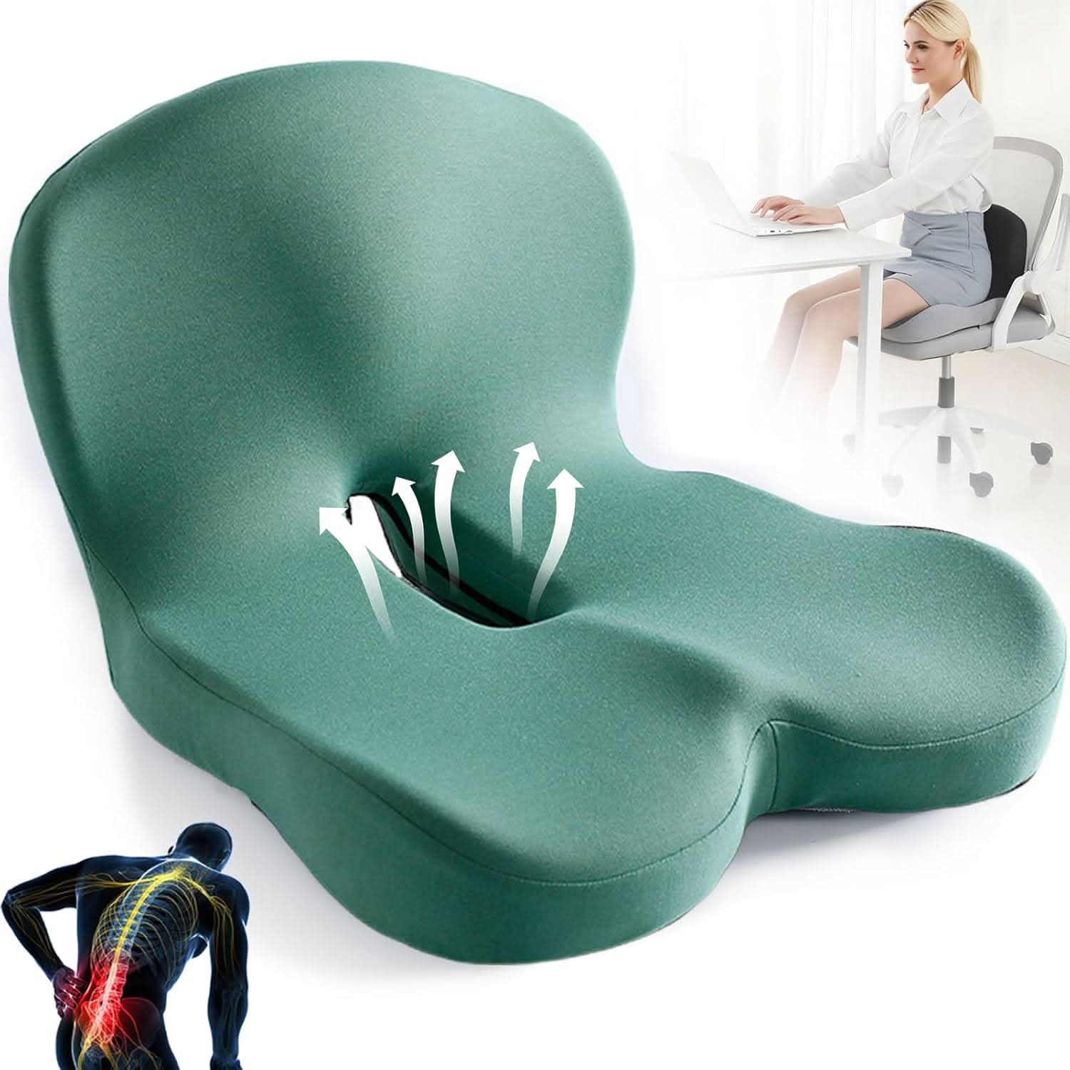 corlado | Ergonomisches Sitzkissen mit Lendenstütze für Büro, Auto & Reisen