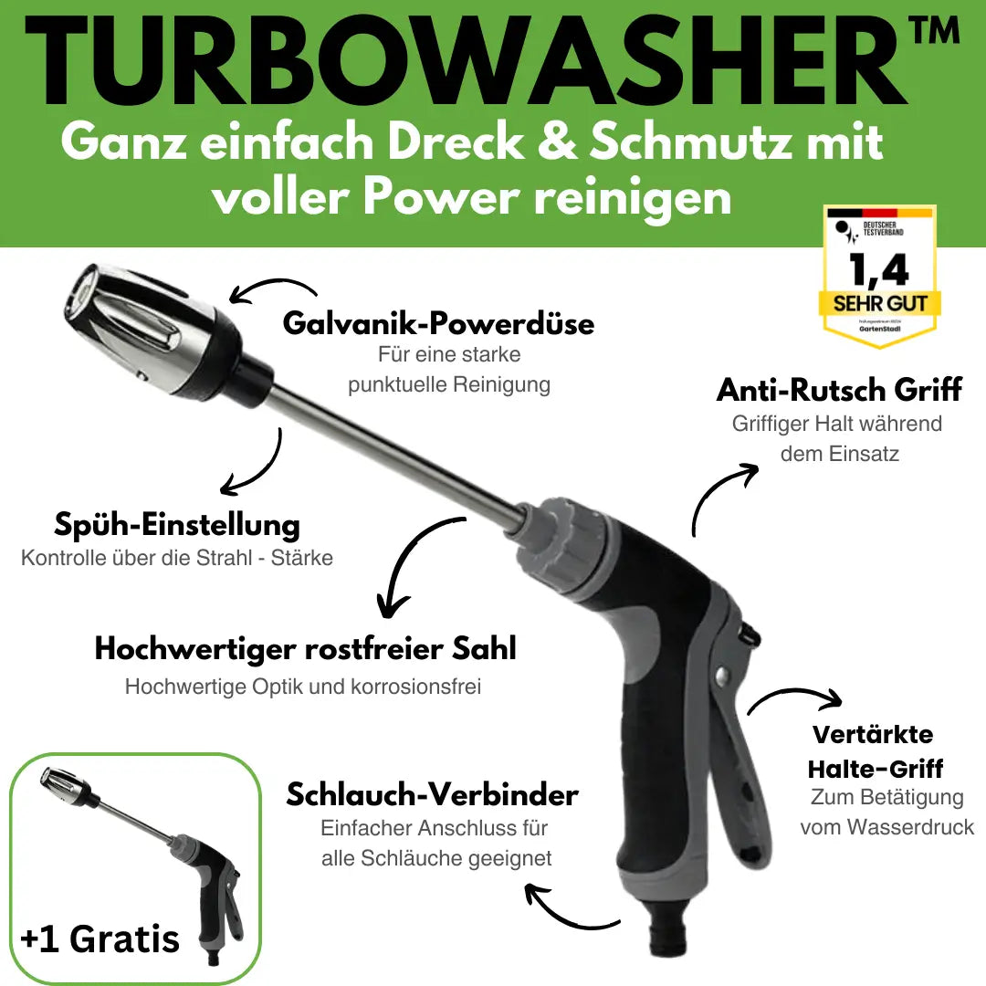 | Turbowasher - Power-Hochdruckreiniger für jeden Gartenschlauch - Sonderaktion 1+1 Gratis
