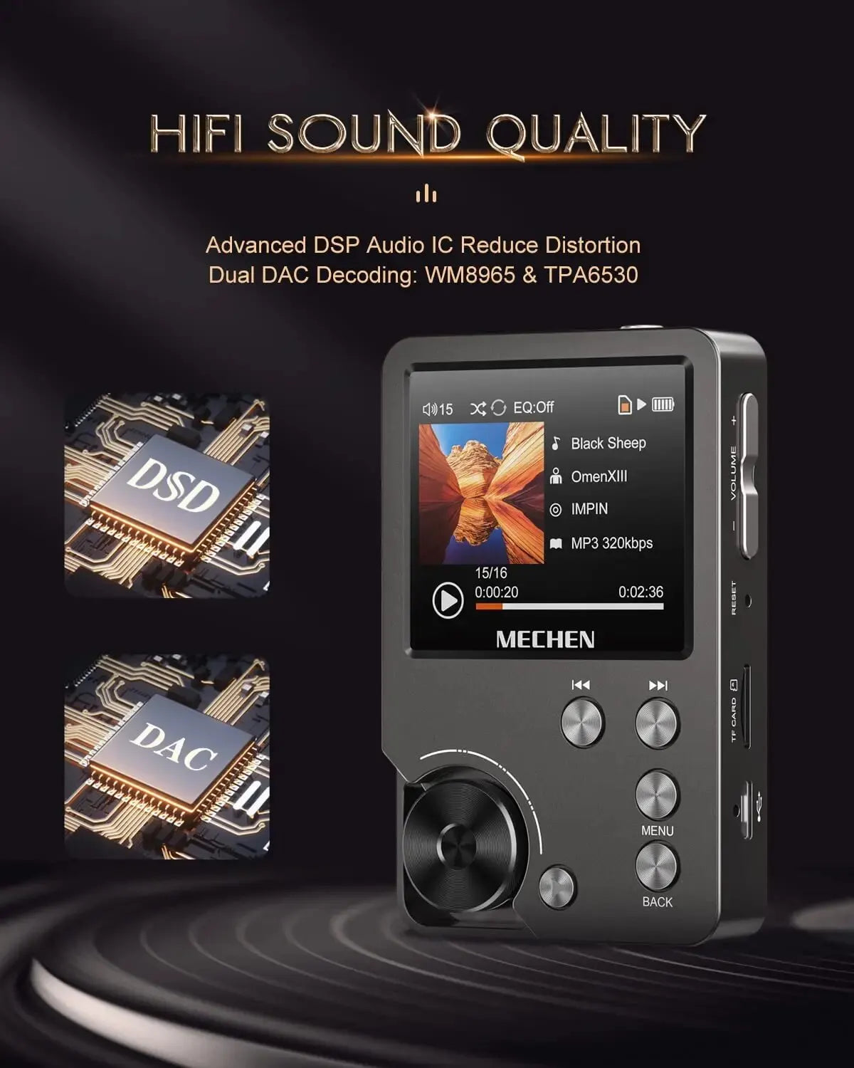 corlado | HiFi MP3 Player MECHEN-M30 – Premium verlustfreies Audio mit 64GB Speicherkarte, unterstützt bis zu 256GB