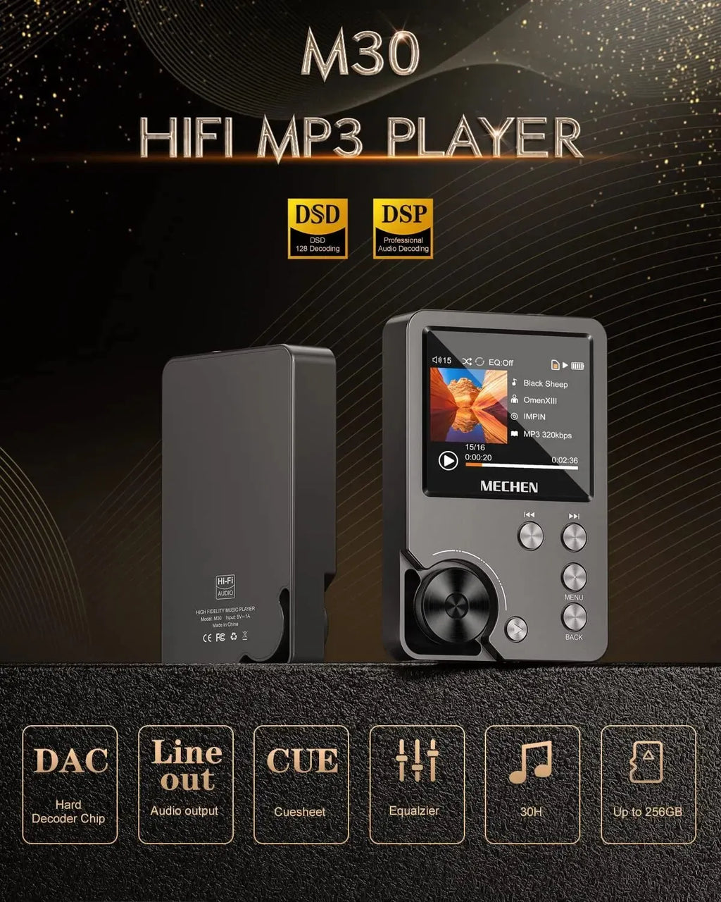 corlado | HiFi MP3 Player MECHEN-M30 – Premium verlustfreies Audio mit 64GB Speicherkarte, unterstützt bis zu 256GB