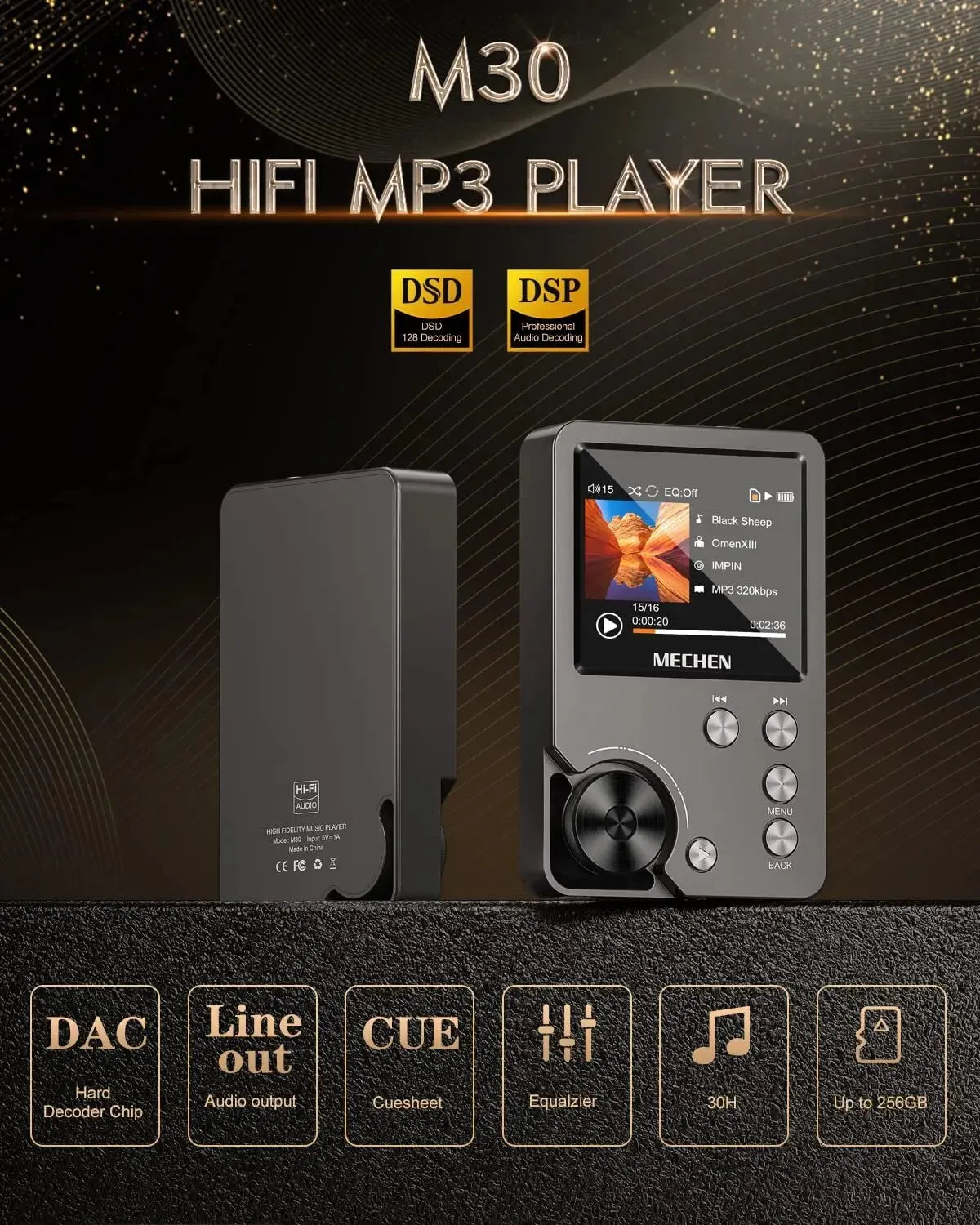corlado | HiFi MP3 Player MECHEN-M30 – Premium verlustfreies Audio mit 64GB Speicherkarte, unterstützt bis zu 256GB