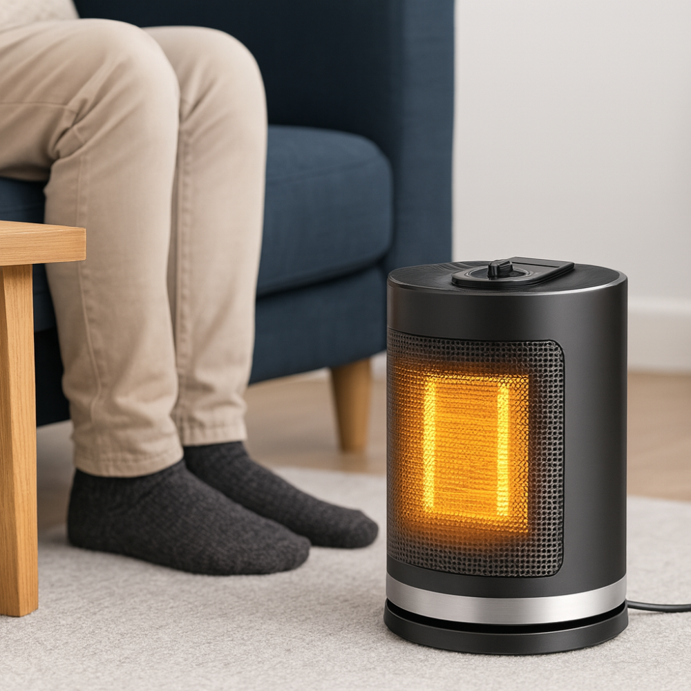 Tragbarer Elektroheizer mit verstellbarem Thermostat, kompakt