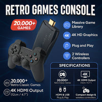 4K Retro Spielekonsole, Stick & Dual Wireless Controller Set
