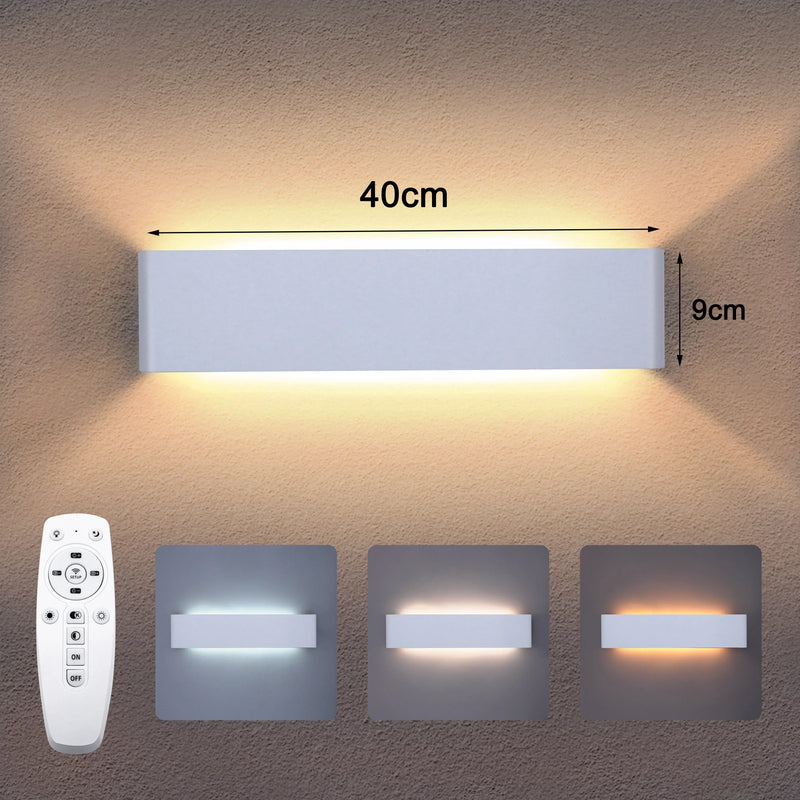 corlado | Moderne LED-Wandleuchte – 16W dimmbare Wandlampe mit Fernbedienung, Auf- und Ablichtung für Schlafzimmer, Wohnzimmer und Flur