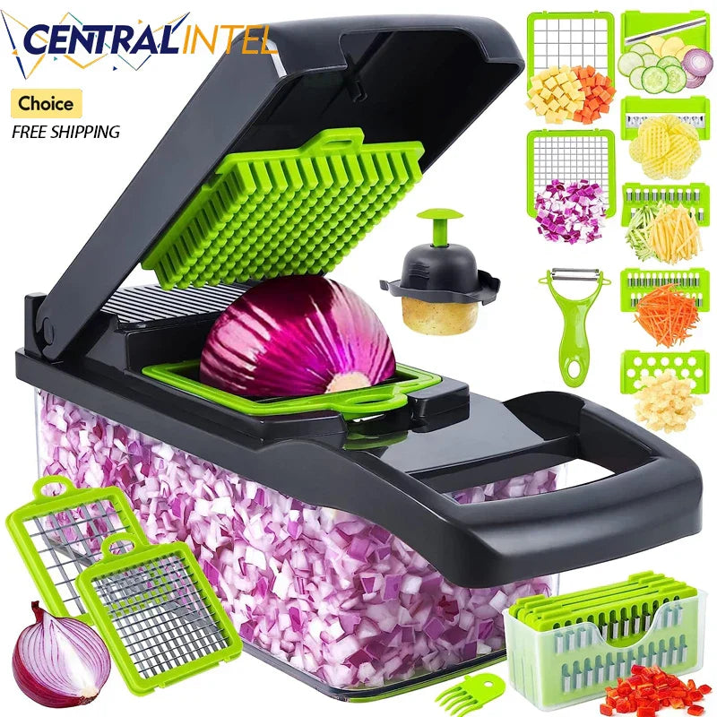 corlado™ 14/16-in-1 Gemüseschneider, Multifunktion, Edelstahl & 2L Behälter