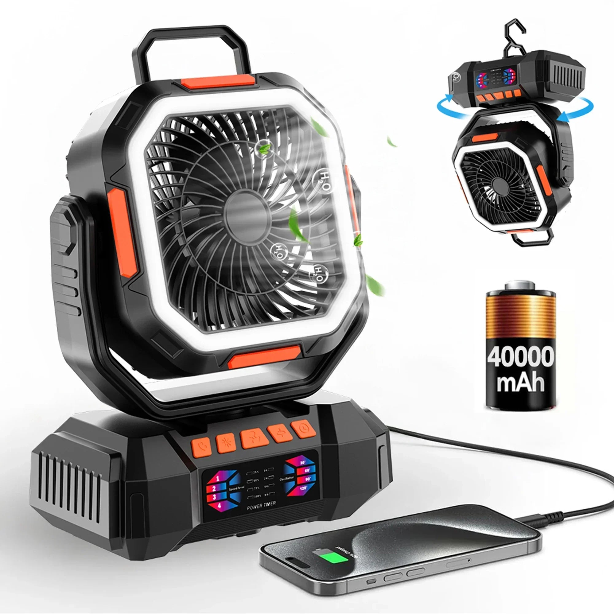 corlado | Wiederaufladbarer Campingventilator mit 40000mAh Akku & LED Laterne – F22