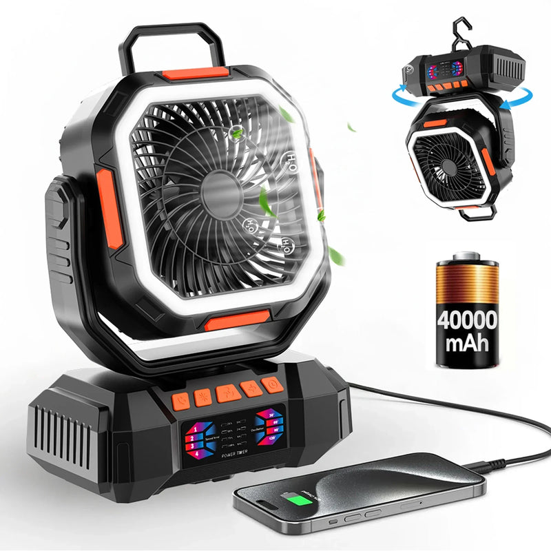 corlado | Wiederaufladbarer Campingventilator mit 40000mAh Akku & LED Laterne – F22